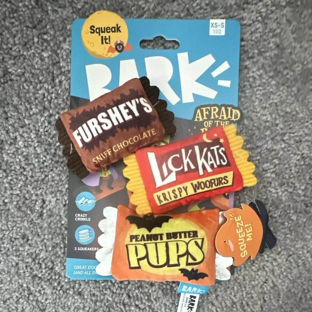 BARK Afraid of the Bark Plush Stuffed Dog Toy Set XS-S Squeaky Crinkle